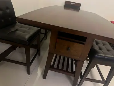 Wooden Dining Table with 4 Leather-Upholstered Chairs (Used)