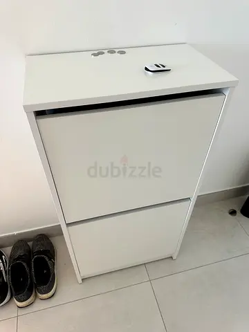 Small white shoe cabinet with two drawers