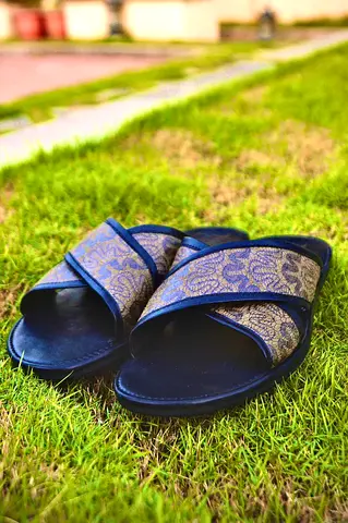 Men's navy green slip-on sandals