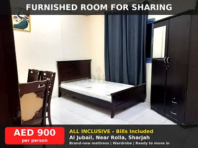 Fully Furnished 2 Persons Room in Al Jubail near Rolla – AED 900 All Inclusive! (Bachelor's Only)