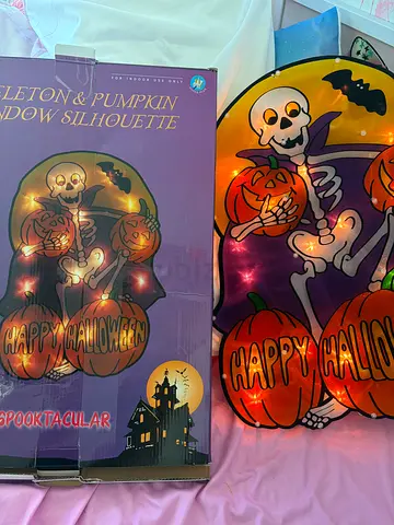 Light-up Halloween Pumpkin & Skeleton Wall Decoration (Unused in Box)