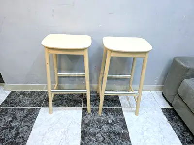 Set of 2 Wooden Bar Stools - Beige, used
