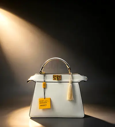 White Structured Top-Handle Leather Handbag with Tassel - Excellent Condition