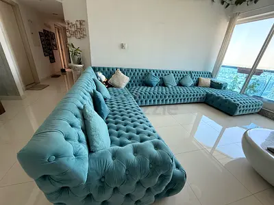 Large U-shaped Tufted Velvet Sectional Sofa - Light Teal