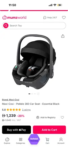 Maxi-Cosi Pebble 360 Infant Car Seat - Essential Black and pebble s each 350