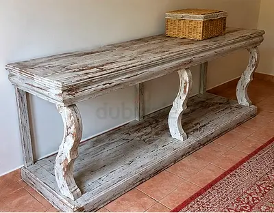 Rustic Solid Wood Console Table - Distressed Whitewash, 220cm
