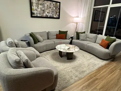 Light grey 3-piece curved sofa set with armchair - alhuzaifa furniture 6500 original