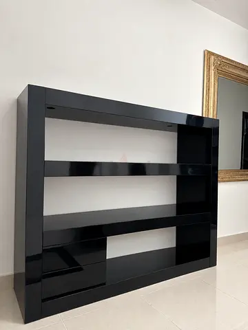 Black Glossy Entertainment/Storage Unit - Large Open Shelves