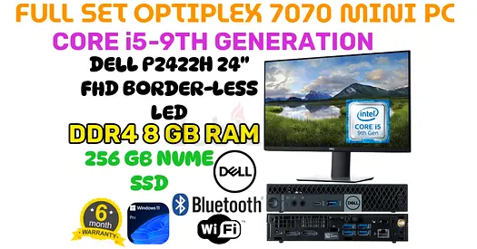FULL SET DELL P2422H 24” SCREEN+Dell OptiPlex 7070 MINI PC-CORE i5-9TH GEN-8GB DDR4 RAM-256GB NVME S