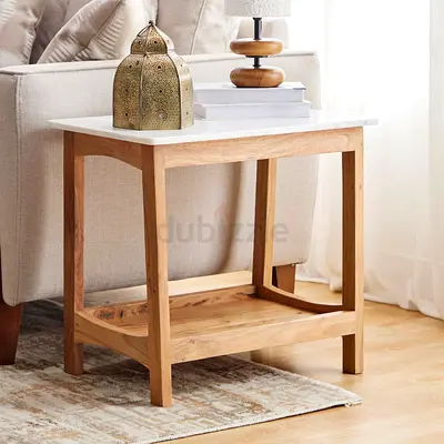 New Cavon Midtown Genuine Marble Top Long End Table with Shelf