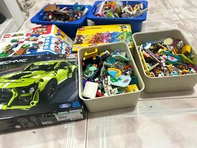 Mixed LEGO/Built Block Lot with Technic Mustang Set — Bulk Pieces