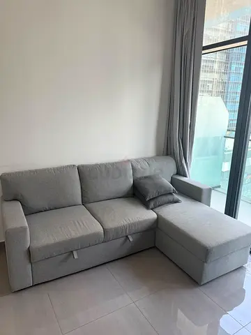 IKEA BÅRSJÖV Light grey 3-seater sofa bed with chaise lounge — good condition