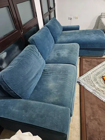 Mix itemsBlue velvet 3-seater sofa, good condition, rug and hp printer