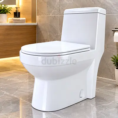 Modern One-Piece White Toilet - Excellent Condition
