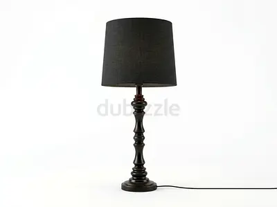 Black Wooden Table Lamp with Fabric Shade (72cm)