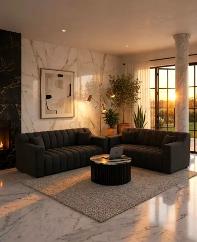 Modern dark grey L-shaped tufted sofa set (corner sectional)