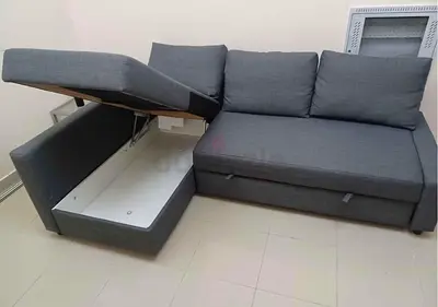 Grey L-shaped Storage Sofa Bed – Compact Corner Couch with Cushions