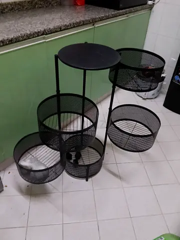 Black Metal Multi-Tier Mesh Storage Stand with 5 Baskets