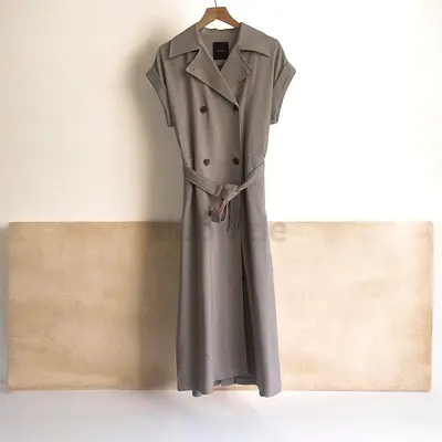 NEW - Japanese Double-breasted sleeveless trench dress with belt