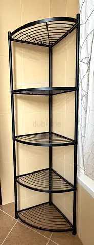 Black Metal Corner Shelf Unit - 5-Tier Bathroom/Bedroom Storage