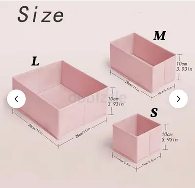 Set of foldable pink and white storage organizers (S, M, L) - good condition