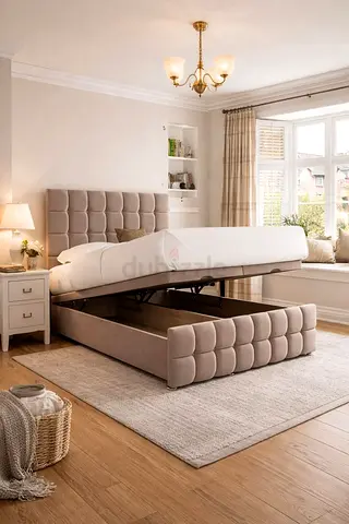 Brand New beige colour 160*200 queen size hydraulic bed with storage.