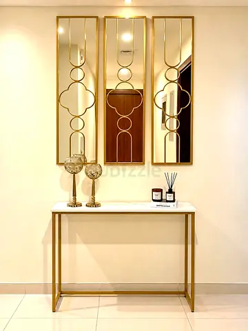 Gold Frame Decorative Wall Mirror Set with Console Table
