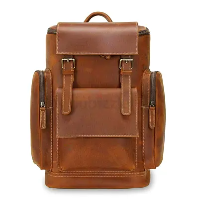 Genuine Leather Vintage Style Backpack - Brown