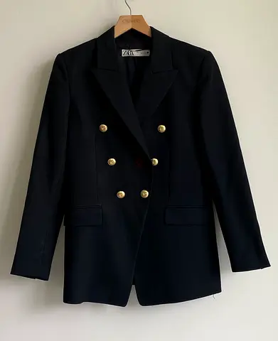 Zara double-breasted black blazer with gold buttons - Size M
