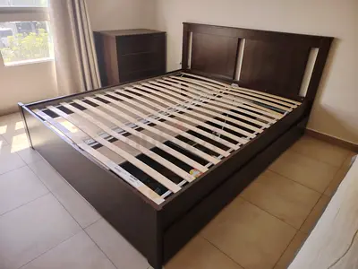 IKEA Queen size bed 160x200cm frame with storage dark brown