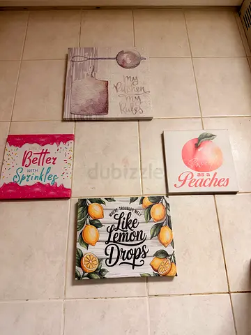 Set of 4 Kitchen Wall Canvases - Fruit & Vintage Décor