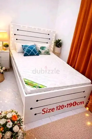 Single Bed Frame with Headboard and Storage, Size 120x190cm