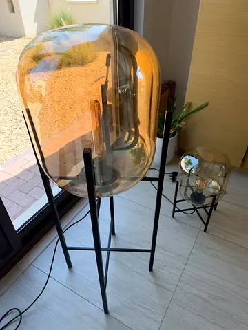 Amber glass floor lamp and table lamp - set of 2