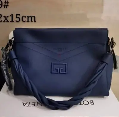 Navy Blue Women’s Leather-Look Shoulder Bag with Braided Handle