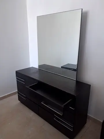 Dark wood dresser with large mirror and drawers - good condition
