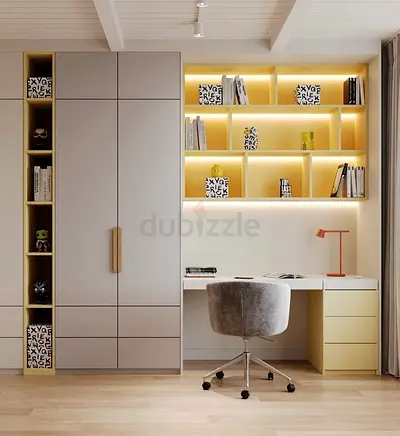Built-in Wardrobe with Integrated Desk and Shelving — Modern Kids/Study Setup