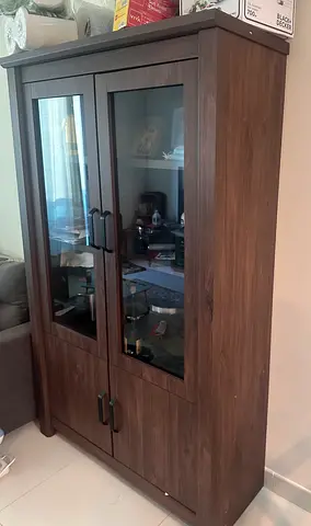 Wooden Display Cabinet with Glass Doors - Good Condition
