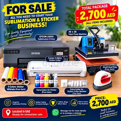 Complete Sublimation & Sticker Business Starter Kit — Epson L8050, Cameo 5, Heat Press — AED 2,700