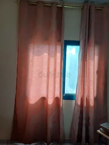 Five curtains each consist of two pieces,2 Purpl,brown 2light pink with Rod .
