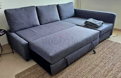 Grey L-shaped Sofa Bed with Storage Good Condition