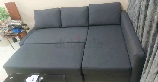 Grey L-shaped Sofa Bed - Compact Corner Couch in Good Condition