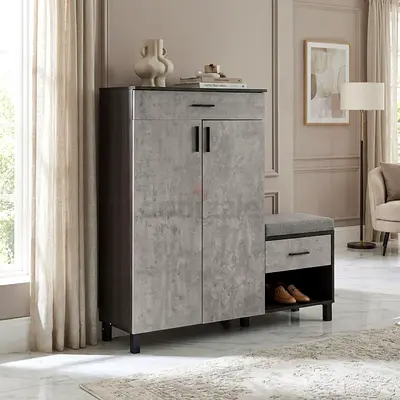 New Capri 15-Pair Shoe Cabinet with Bench and Cushion