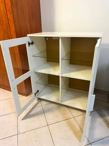 White Glass Door Display Cabinet / Small Sideboard