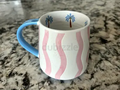 Ceramic mug with pink/ white pastel wave design