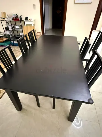 IKEA Black Wooden Dining Table - Seats 6 Extendable