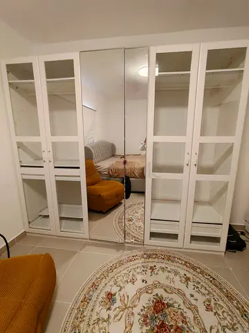 White 6-Door Wardrobe with Mirrored Center, Good Condition