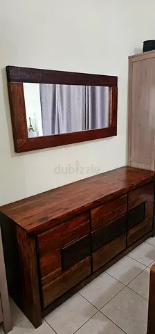 Solid Sheesham Wood 6-Drawer Dresser with Matching Wall Mirror