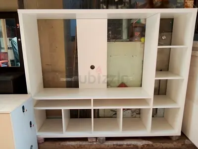 White Wooden Entertainment TV Unit with Multiple Shelves