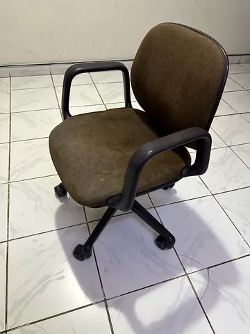 Used brown fabric office swivel chair with armrests and wheels