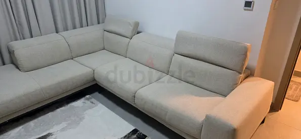 Natuzzai,,, Borghese lshape sofa beige headrest adjustable